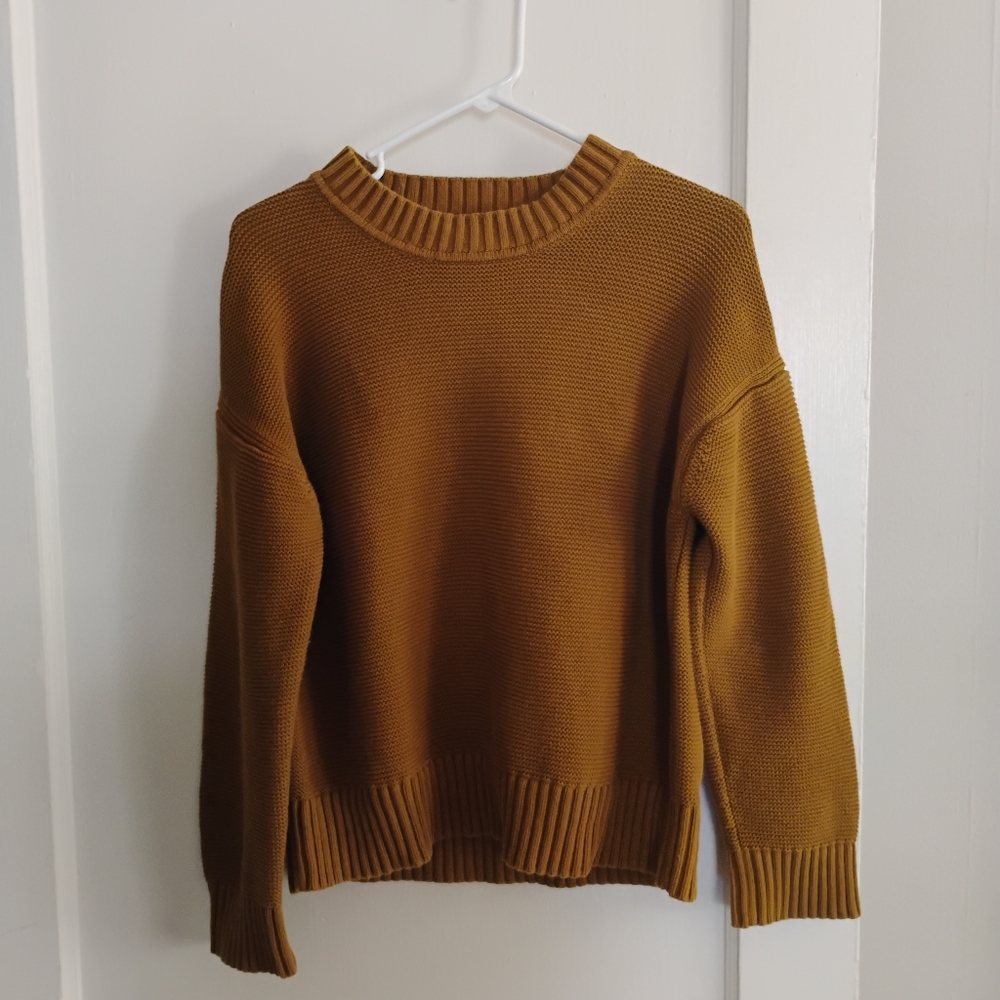 Everlane Boxy Cotton Sweater in Dark Mustard, Women's Size M